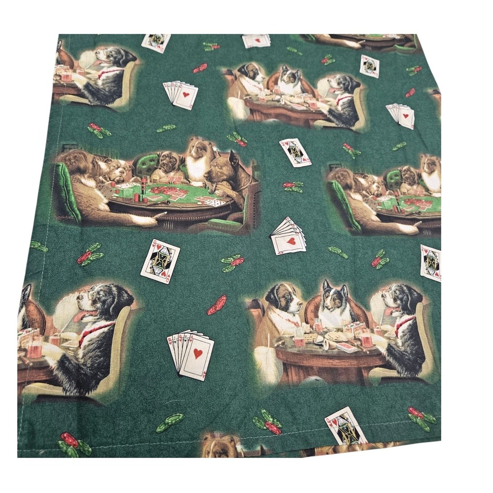 Dogs Playing‎ Poker Fabric Curtain Homemade 1 Panel Green Novelty  Game Night